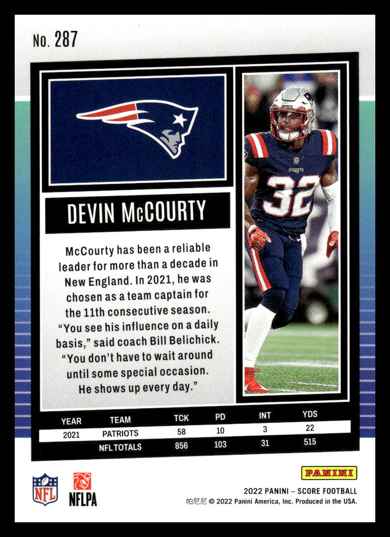 2022 Score Gold #287 Devin McCourty NM-MT New England Patriots Football Trading Card